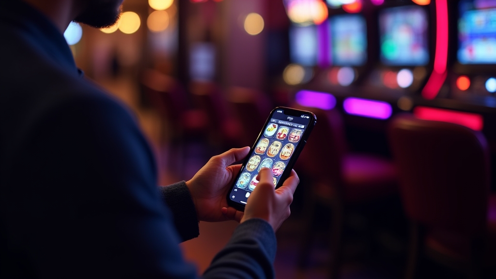 Usuario jugando desde el móvil con la app de casino en un entorno elegante
